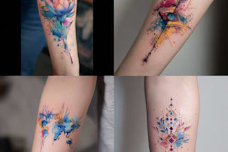 do custom watercolor modern tattoo design for you