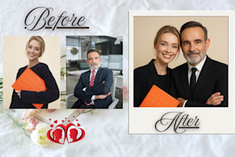merge 2 real photos into 1 realistic couple portrait