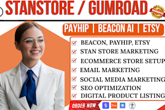 setup gumroad payhip stan store digital product design etsy digital products seo