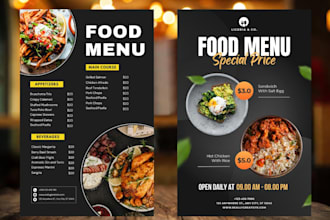 do food menu design, restaurant food menu, menu design, food menu in 6hrs