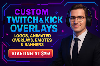 design custom twitch and kick stream overlays, animated alerts and emotes twitch