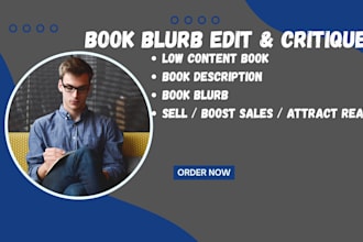write low content book descriptions  and compelling book blurbs that sell