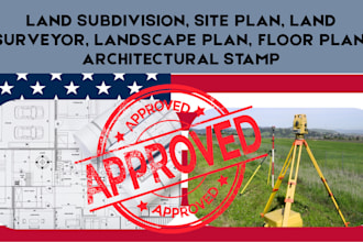 draw and stamp land subdivision plan, site plan, floor plan, land survey plan