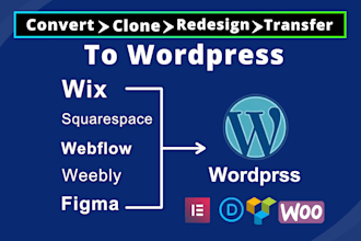 convert clone redesign or transfer squarespace, weebly, wix to wordpress website