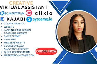 build kajabi kartra ghl systemeio funnels and course website membership site VA