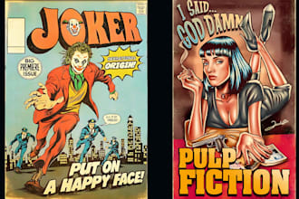 draw comic book illustration, movie art, retro poster, pop art poster, art comic
