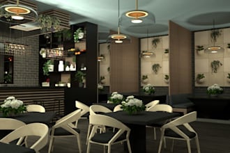 buildup 3d bar interior rendering, coffee shop, cafe,3d restaurant visualization