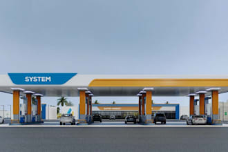 do 3d gas station design, petrol station, fuel station, filling station design