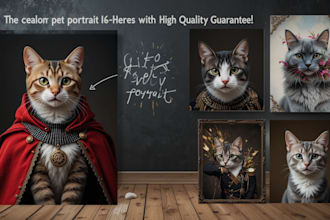 draw custom pet portrait dog, cat in vector line arts