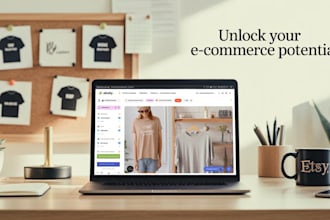design shopify etsy print on demand store website with logo, banner and etsy seo