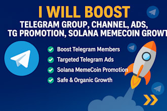 boost telegram group, channel,telegram ads, tg promotion, solana memecoin growth