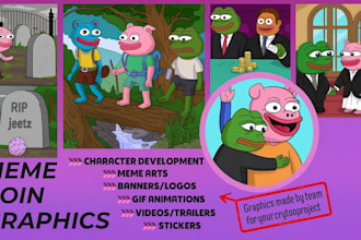 design meme coin graphics, character, and meme art for your crypto project