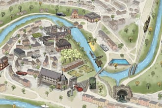draw custom vector map illustration, isometric map, city map and campground map
