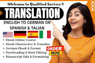 translate and proofread or ghostwrite ebook in english, german spanish french