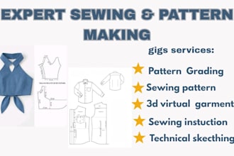 create sewing patterns, garment patterns, clo3d patterns, and pattern grading