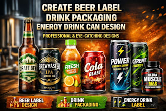 design dynamic beer labels, energy drink labels, beverage packaging, can label