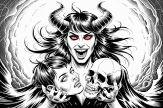 create a best dark metal art horror skull character illustration designs