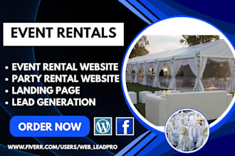design event rental website to generate rental leads  party rental landing page
