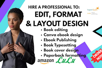 book typesetting, book layout design, paperback formatting, kindle ebook, kdp