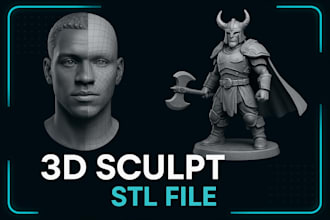 sculpt a 3d model, action figure, miniature, or 3d head for 3d printing stl file