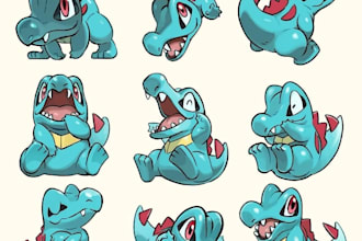 create custom pokemon or fakemon art, pixel art creature, anime logo, chibi art