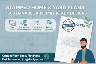 draw and stamped private home, sustainable layout yard, site, floor, plot plan