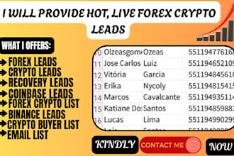 gives hot freshly forex crypto leads, binance leads, coinbase leads, email lists