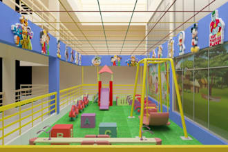 design 3d rv park, resort, garden, 3d kids playing ground, patio, theme park