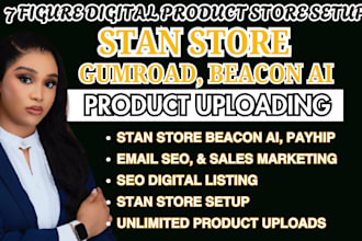 design and upload your digital product on stan store gumroad payhip and beaconai