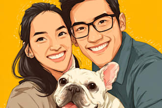 turn your or couple or pet photo to cartoon portrait caricature