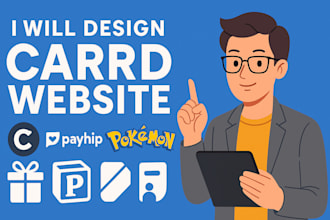 design carrd website, business, pokemon, payhip, gift card, trading card, vcard