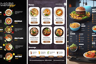 design modern food drink restaurant digital or animated menu for your business