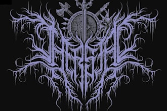 create a death metal, black, slamming, brutal death metal band logo