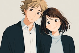 draw a cute anime couple illustration