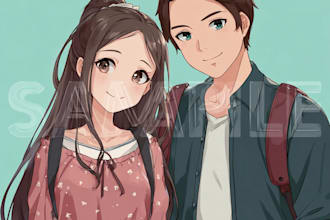 draw adorable anime chibi couple portraits for gifts