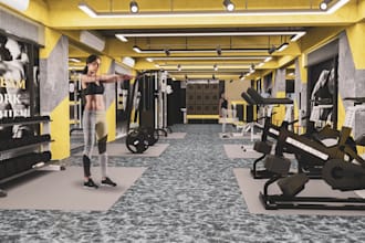 elevate your fitness vision, stunning 3d gym, sport complex design, 3d rendering
