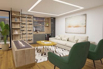 design a cozy and modern 3d living room render