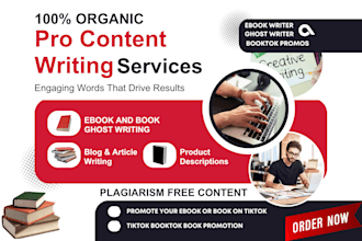 write your ebook or cookbook, create booktok video and promos, design book cover
