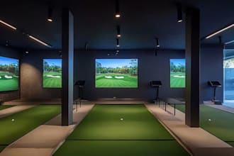 render 3dgolf arena space,billiard hall,pool hall, relaxation center,golf club