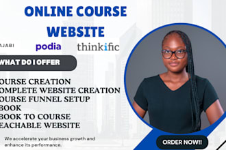 kajabi website design online courses on kajabi, thinkific teachable and podia