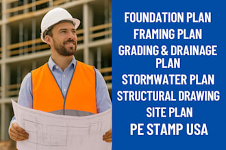 structural engineer civil engineer pe stamp USA foundation framing drainage plan