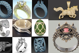do 3d jewelry design, custom jewelry, ring, pendant, teeth grillz for printing