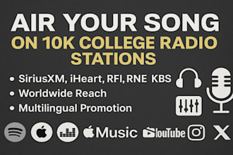 air your songs on 5k college and online radio stations worldwide