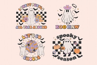do modern halloween, autumn retro groovy tshirt logo design