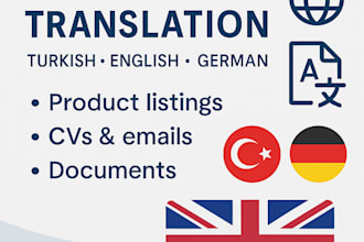 translate turkish english german texts such as CV, emails, product descriptions