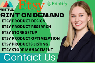 set up etsy store, etsy product design, etsy printify or printiful integration