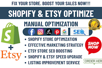 optimize your shopify store and etsy listings for SEO, speed, mobile, and sales