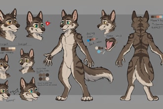 draw furry art, nsfw or sfw fursona, ref sheet, and character design