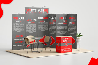 design trade show booth, backdrop, banner, and exhibition stand