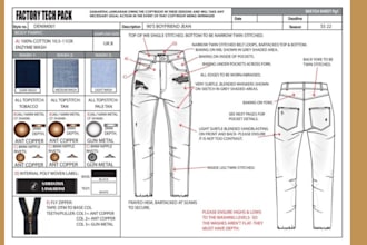 create jeans tech pack and activewear fitness tech pack